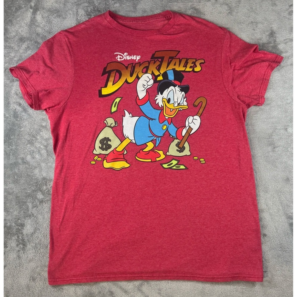 Disney Men M DuckTales Scrooge McDuck Money Bags Red Heather T-Shirt Mad Engine